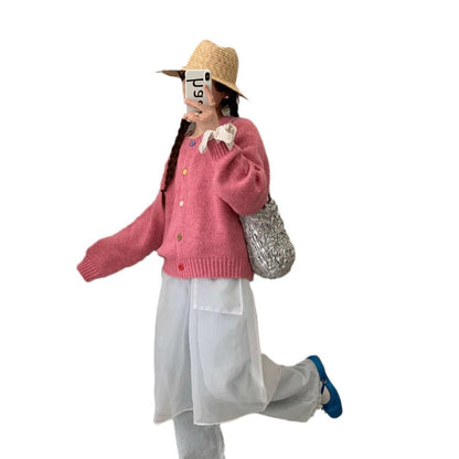 Women's Cozy Cardigan with Colorful Buttons and a Relaxed Fit NOVAE