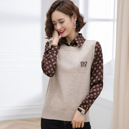 Women's fashionable knitted vest with decorative butterfly motif NOVAE