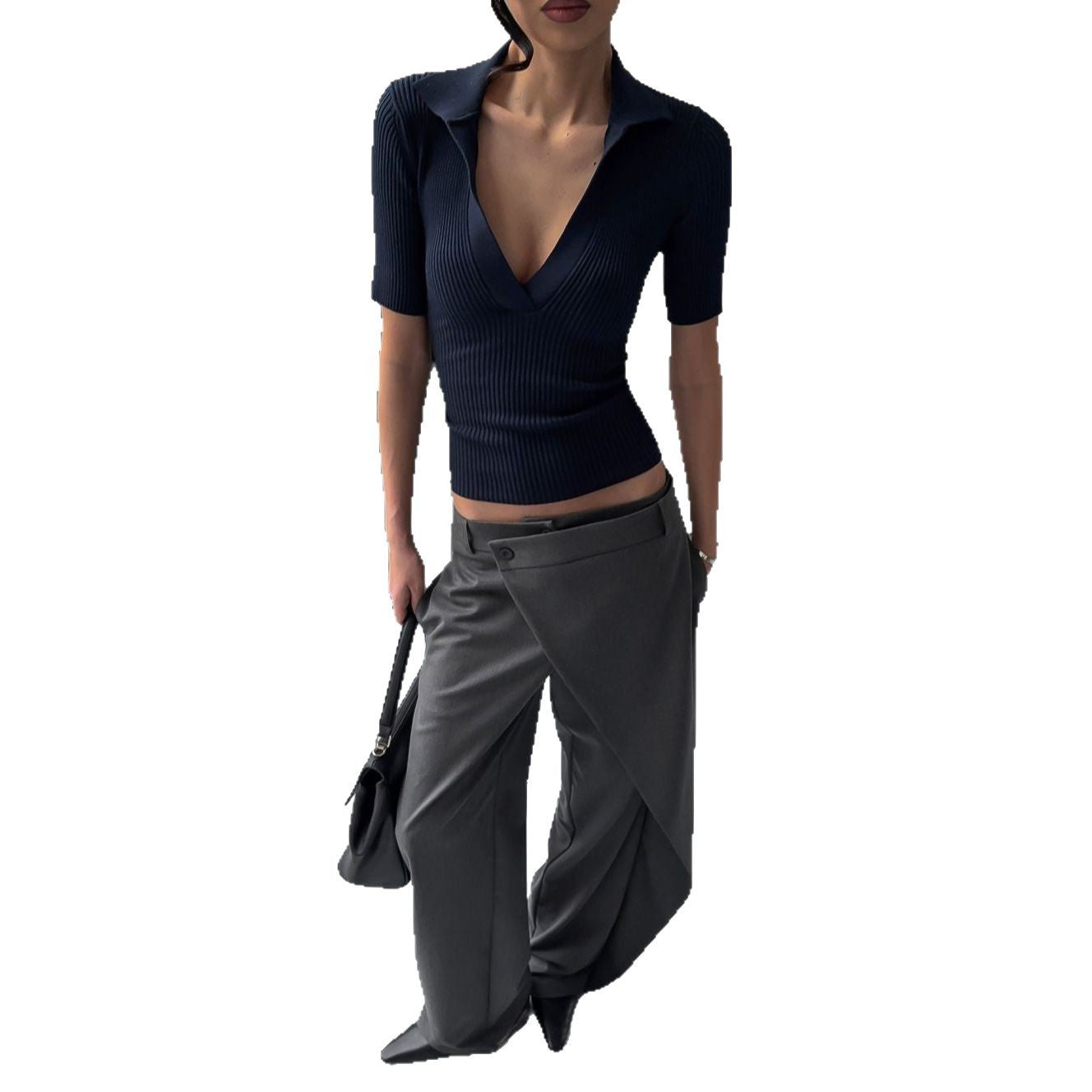 Women's elegant, high-waisted trousers with an asymmetrical cut NOVAE