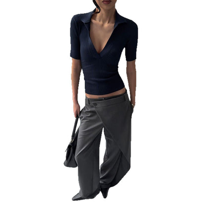 Women's elegant, high-waisted trousers with an asymmetrical cut NOVAE