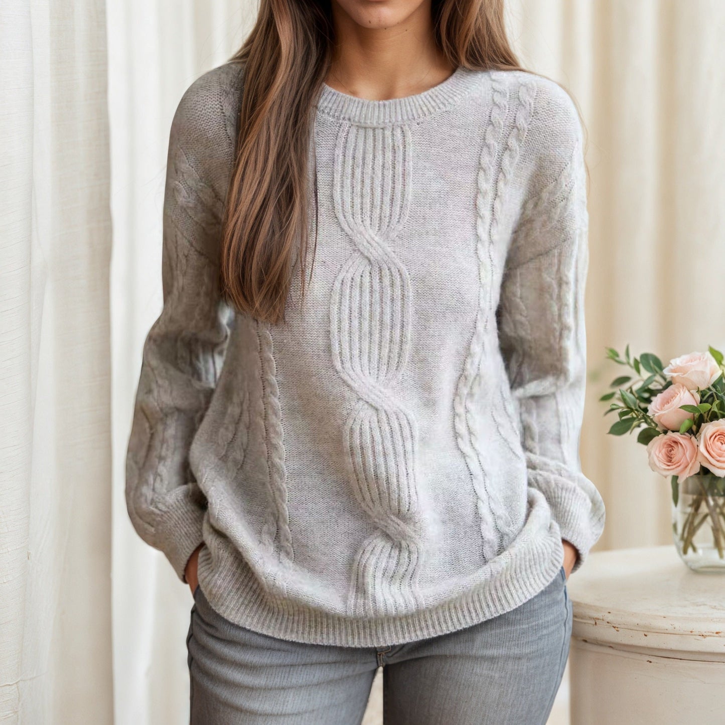 Women's cable-knit sweater with a relaxed fit NOVAE