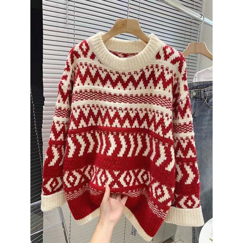 Women's cozy Norwegian sweater with decorative pattern and voluminous sleeves NOVAE
