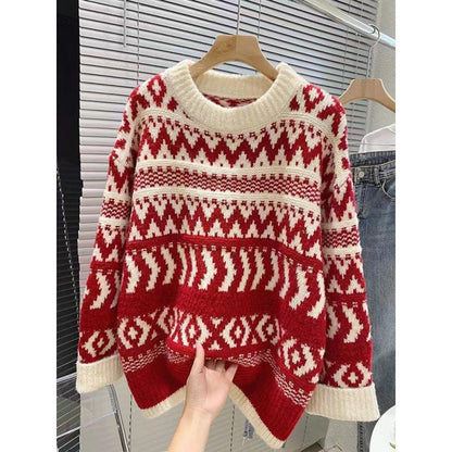 Women's cozy Norwegian sweater with decorative pattern and voluminous sleeves NOVAE