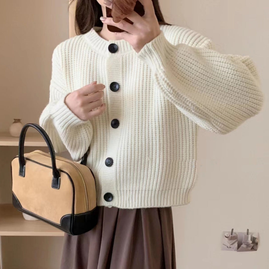 Women's fashionable cardigan with button-up design and balloon sleeves NOVAE