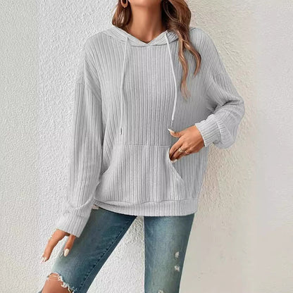 Women's casual hooded sweatshirt in a fine rib knit design NOVAE
