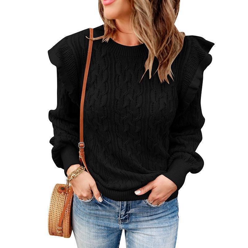 Women's knit sweater with ruffle details and textured design NOVAE