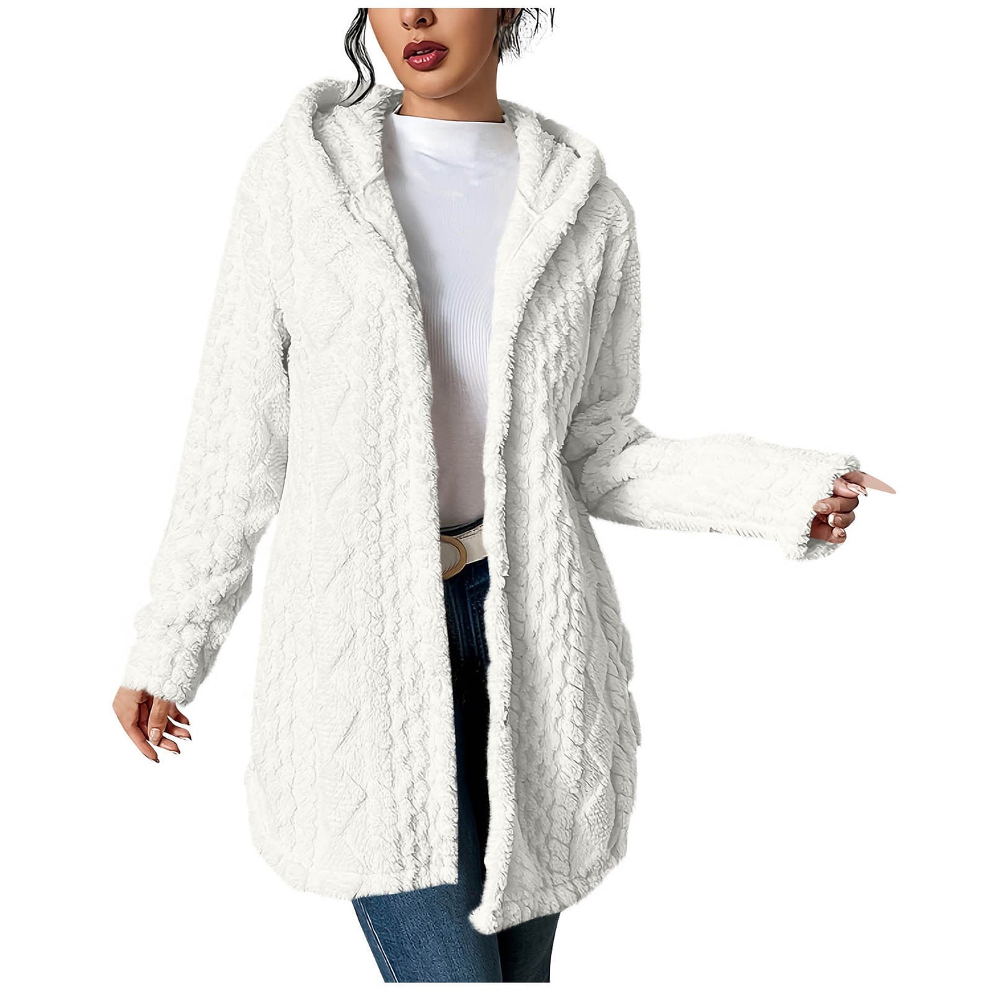 Women's Cozy Hooded Cardigan Jacket in Soft Fleece NOVAE
