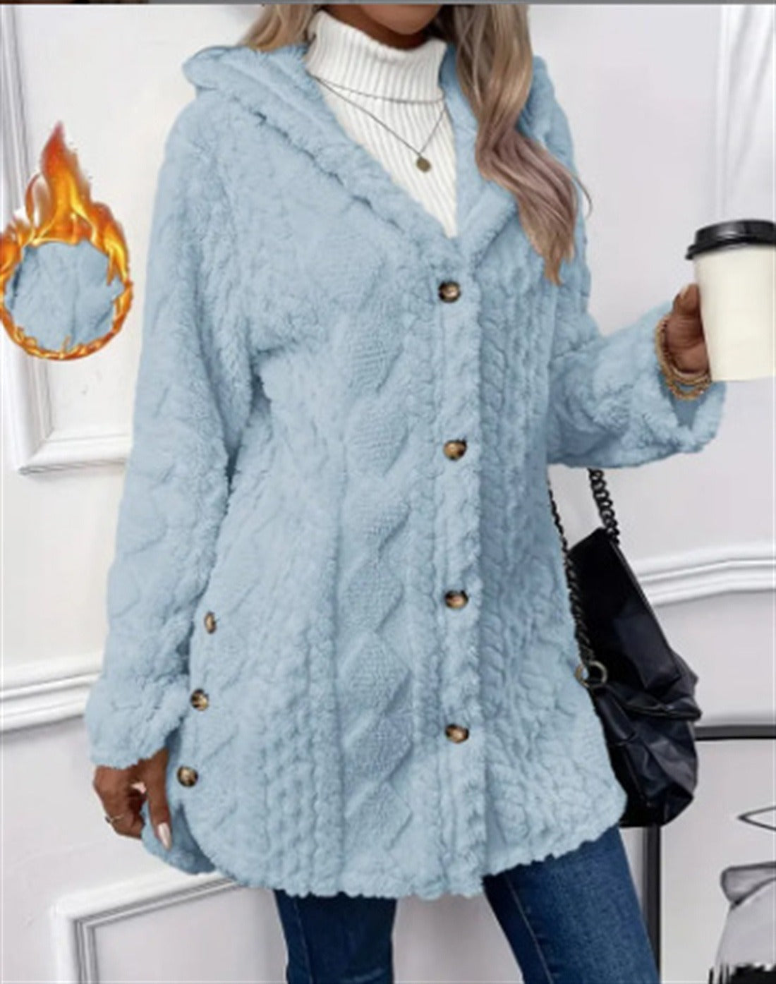 Women's Cozy Teddy Jacket with Button Closure NOVAE
