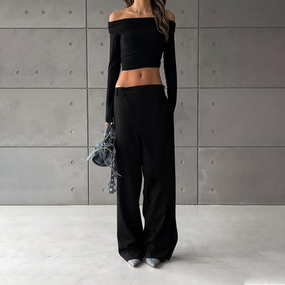 Women's elegant, high-waisted trousers with an asymmetrical cut NOVAE