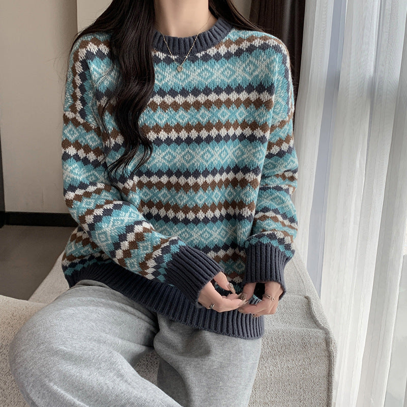 Women's sweater with geometric Norwegian pattern and relaxed fit NOVAE