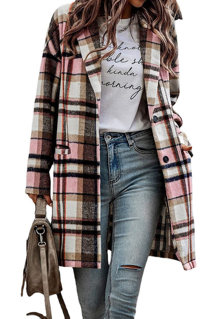 Women's Checked Oversized Coat with Stylish Pockets and Turn-Down Collar NOVAE