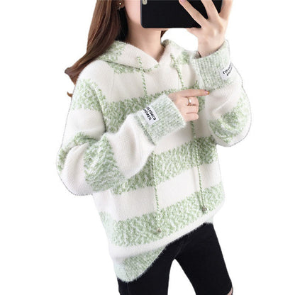 Women's casual hoodie with structured stripe pattern and drawstring NOVAE