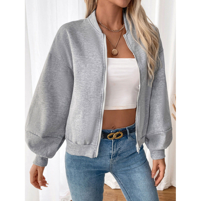Women's sporty sweatshirt jacket with voluminous sleeves and high collar NOVAE