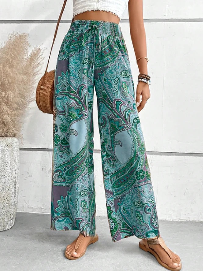 Women's wide-leg trousers with paisley print NOVAE
