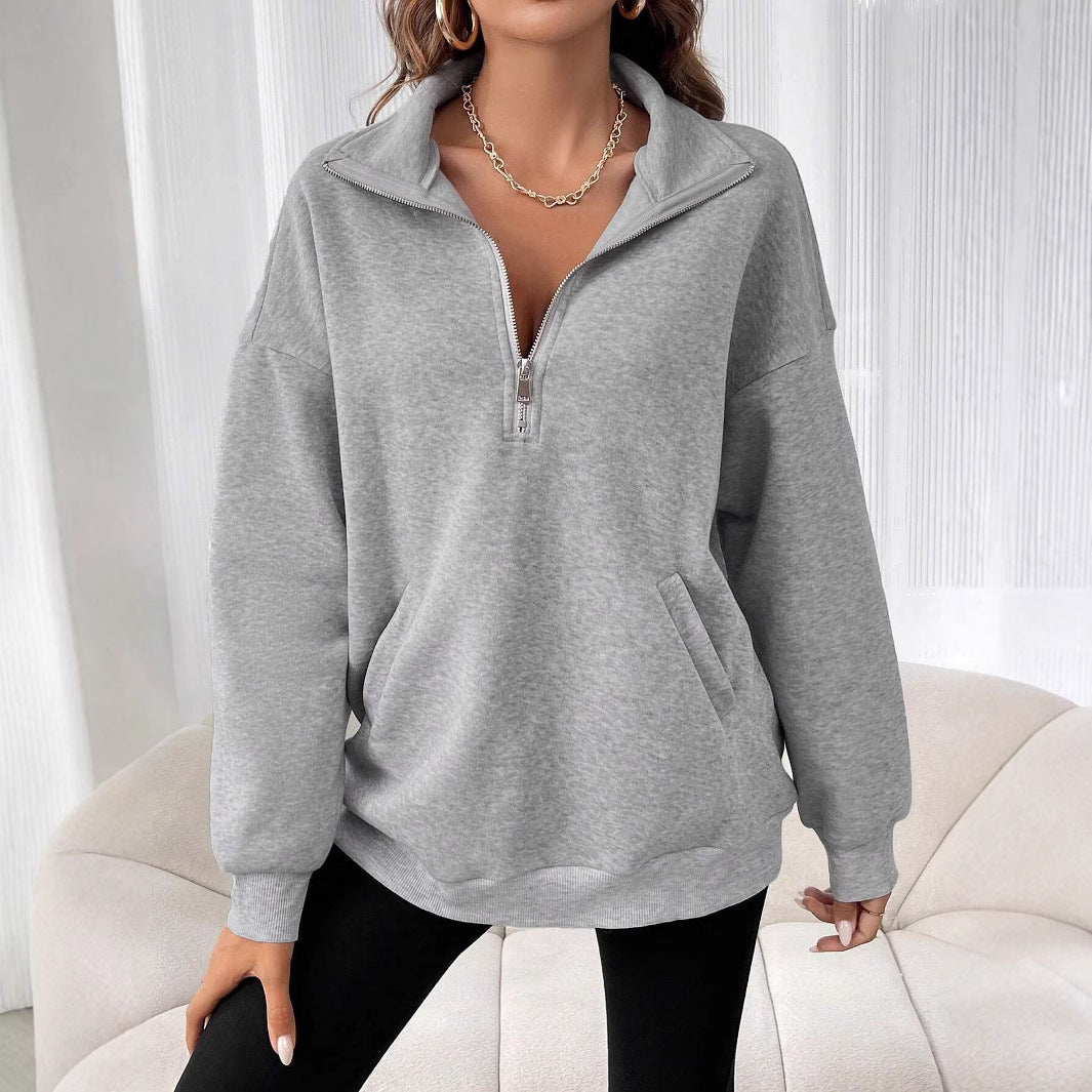 Women's casual pullover with short zipper and kangaroo pocket NOVAE