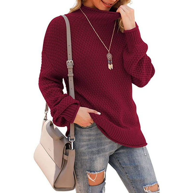 Women's chunky knit sweater with high collar and comfortable sleeves NOVAE