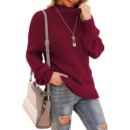 Women's chunky knit sweater with high collar and comfortable sleeves NOVAE