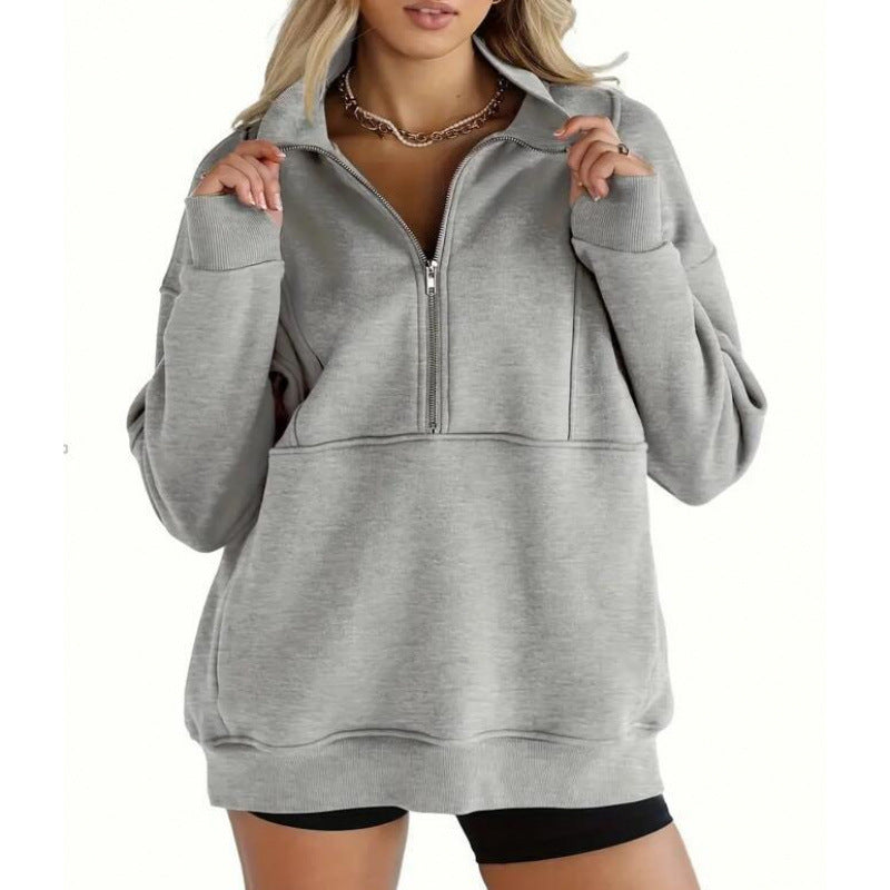 Women's sweatshirt with half zipper and oversized cut NOVAE