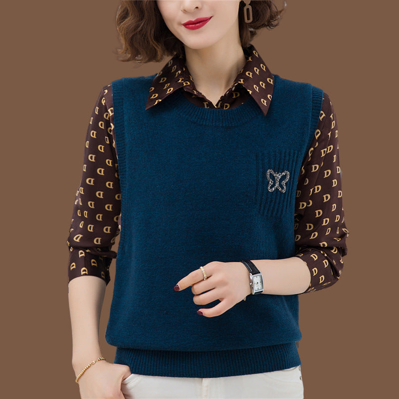 Women's fashionable knitted vest with decorative butterfly motif NOVAE