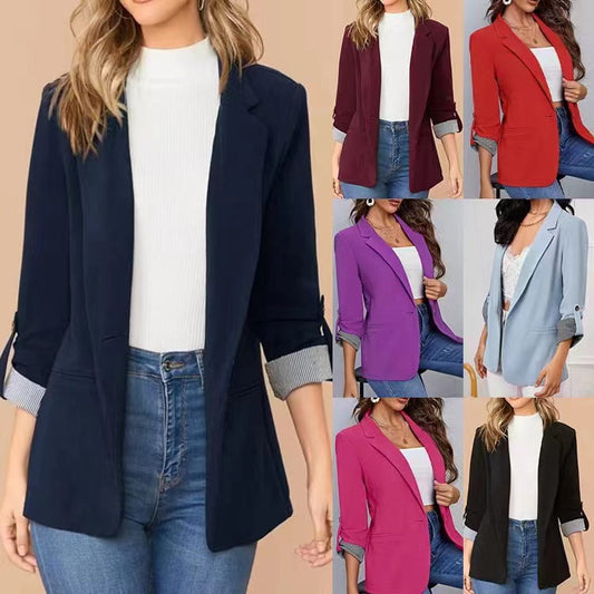 Women's fashionable blazer with turn-up sleeves and structured details NOVAE