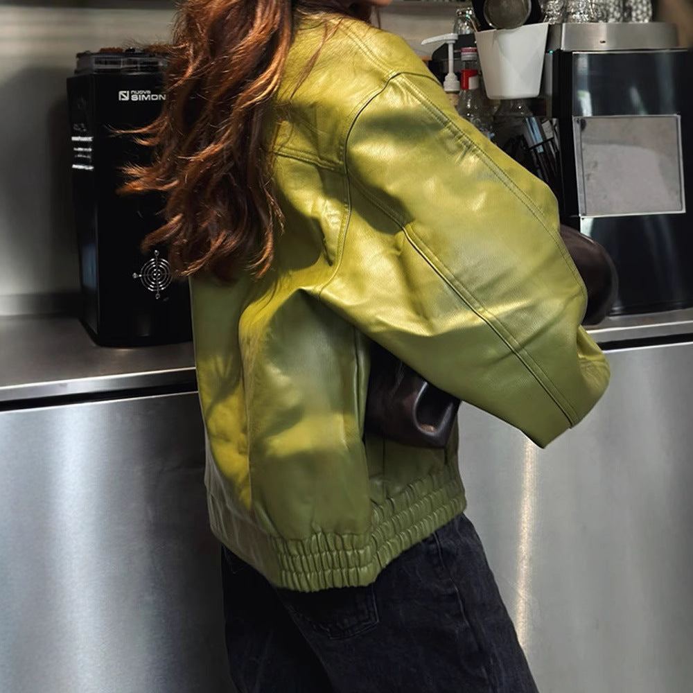 Women's faux leather jacket in a casual cropped style with practical pockets NOVAE