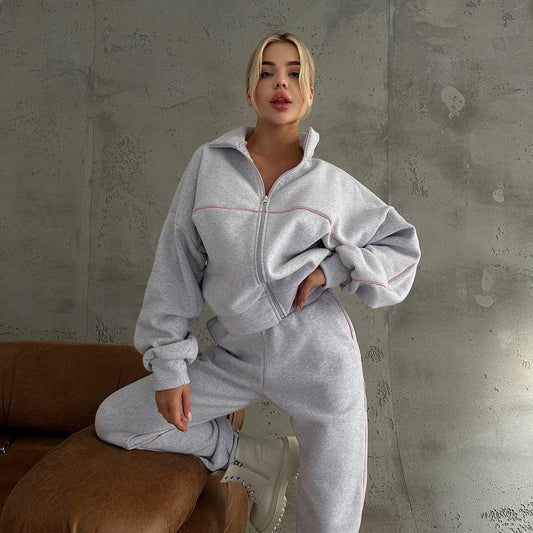 Women's cozy fleece tracksuit with high collar and zipper NOVAE