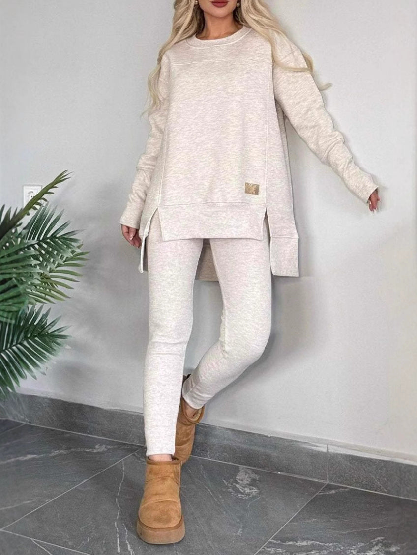 Women's Casual Long-Sleeve Sweatshirt Set with Asymmetrical Cut and Practical Pockets NOVAE