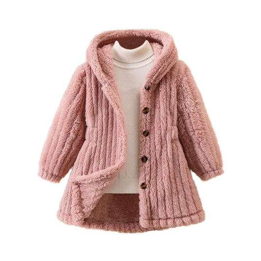 Women's Cozy Teddy Jacket with Hood and Button Closure NOVAE
