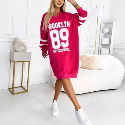 Women's casual oversized sports dress with V-neck and contrasting sleeves NOVAE