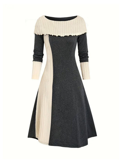 Women's elegant and trendy dress with pleated collar NOVAE