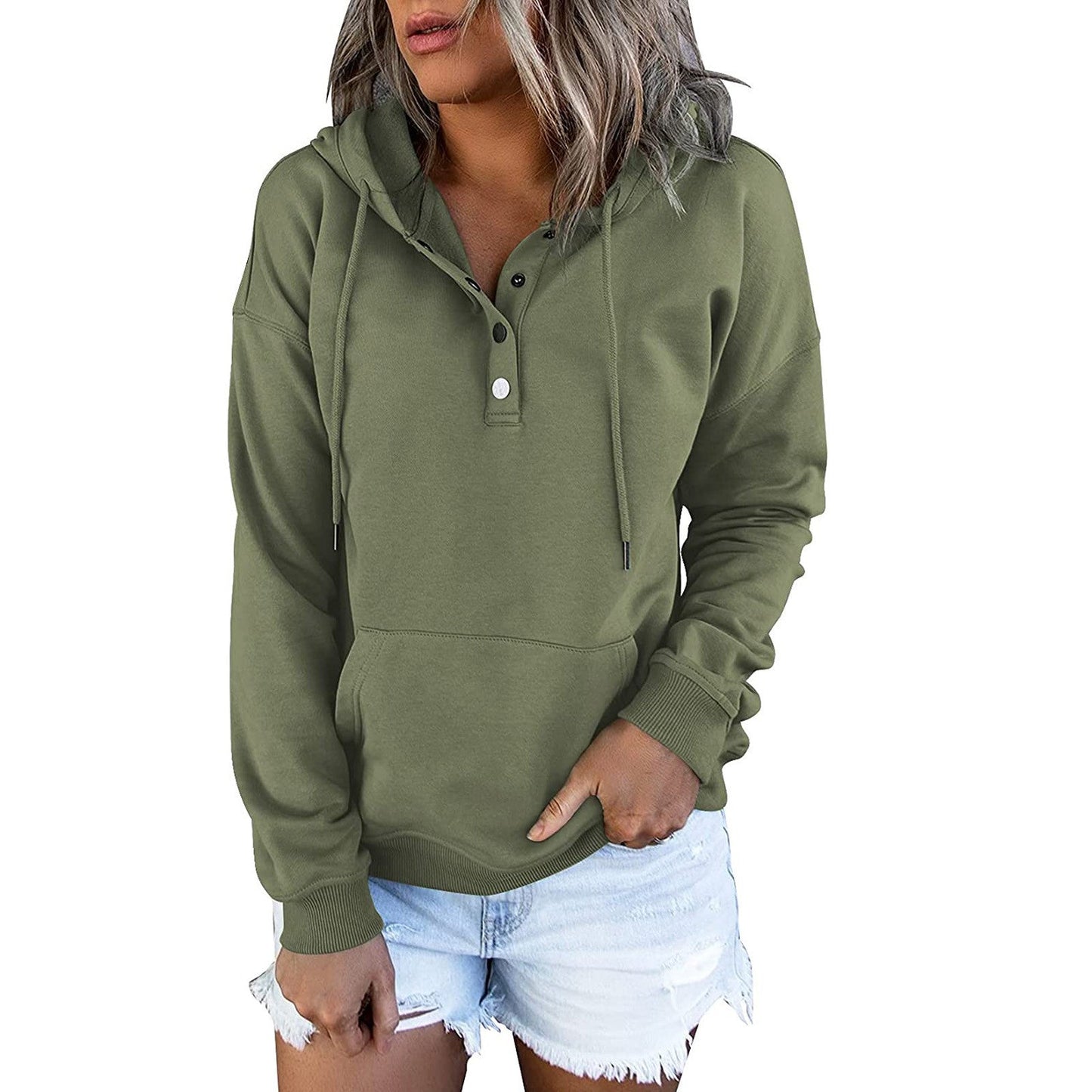Women's sporty hoodie with button placket and casual cut NOVAE