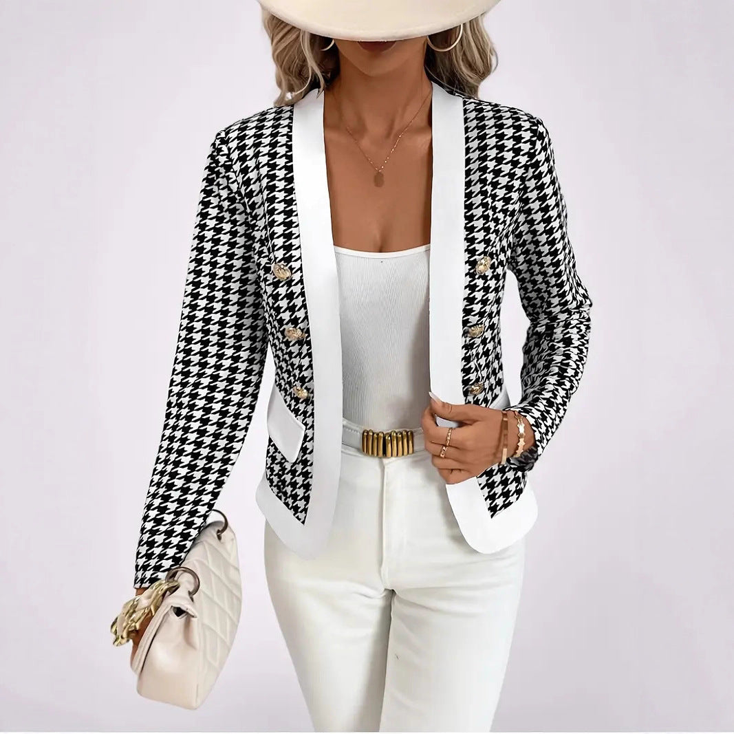Women's Modern Blazer Jacket with Houndstooth Pattern and Elegant Buttons NOVAE