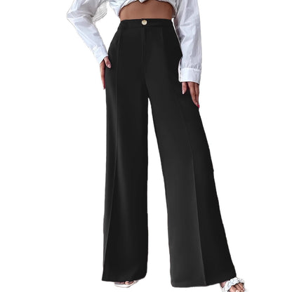 Women's high-waisted palazzo trousers with a narrow waistband and subtle button detail NOVAE