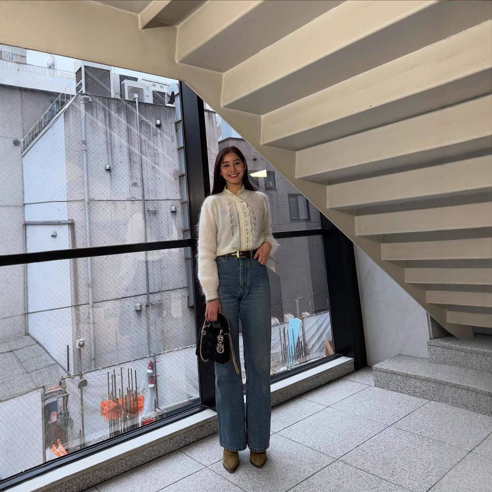 Women's fine cardigan with delicate pattern NOVAE