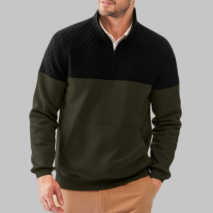 Men's fleece pullover with quilted details and high collar NOVAE