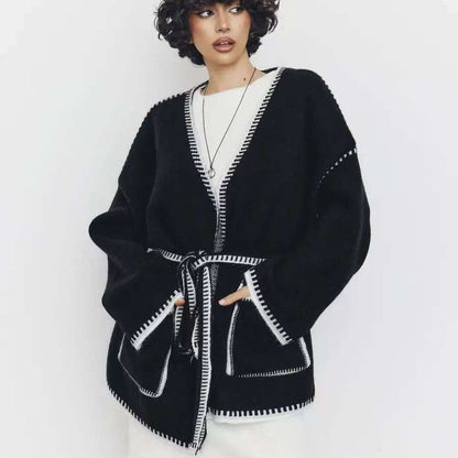 Women's cardigan with a wide cut and decorative belt NOVAE