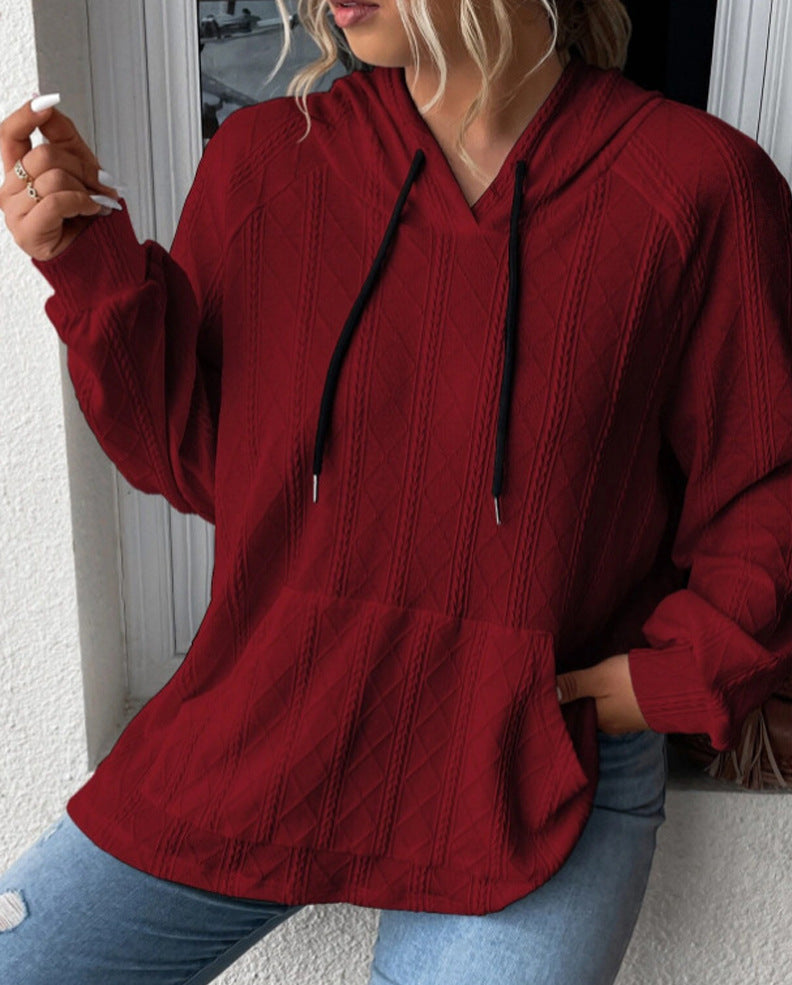Women's Oversized Knit Hoodie with V-Neck and Stylish Hood NOVAE