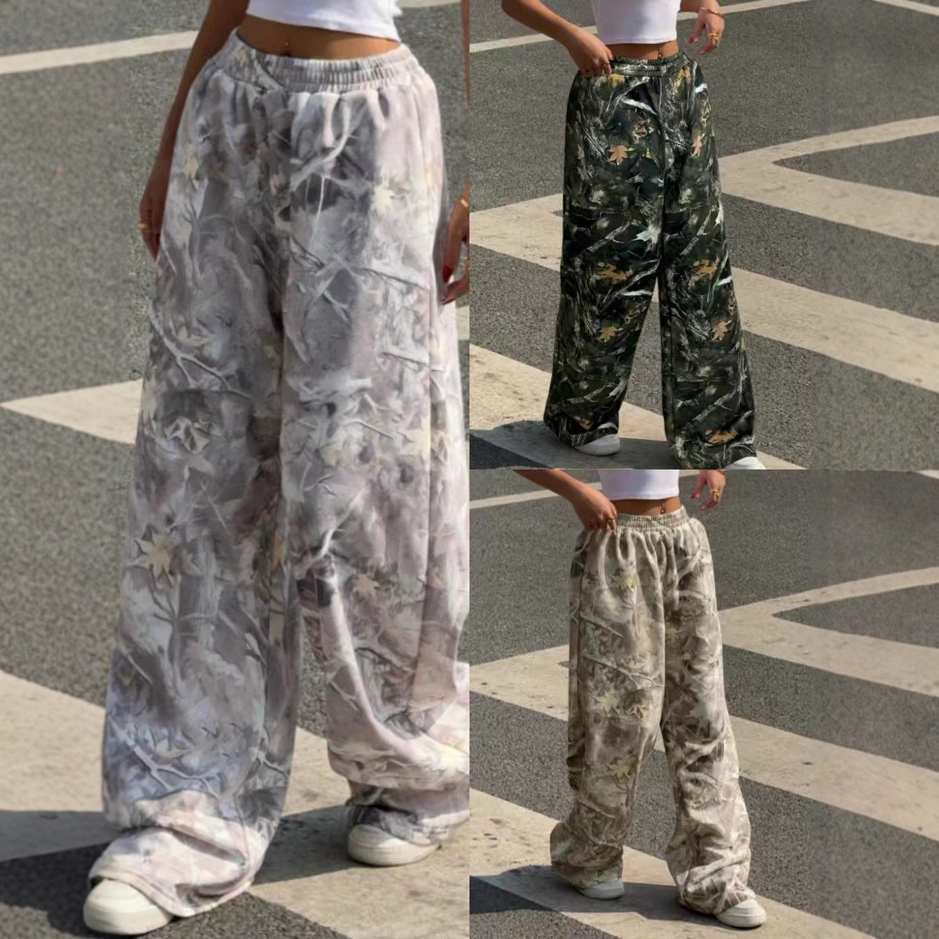 Women's Wide-Leg Printed Trousers with Elastic Waistband NOVAE