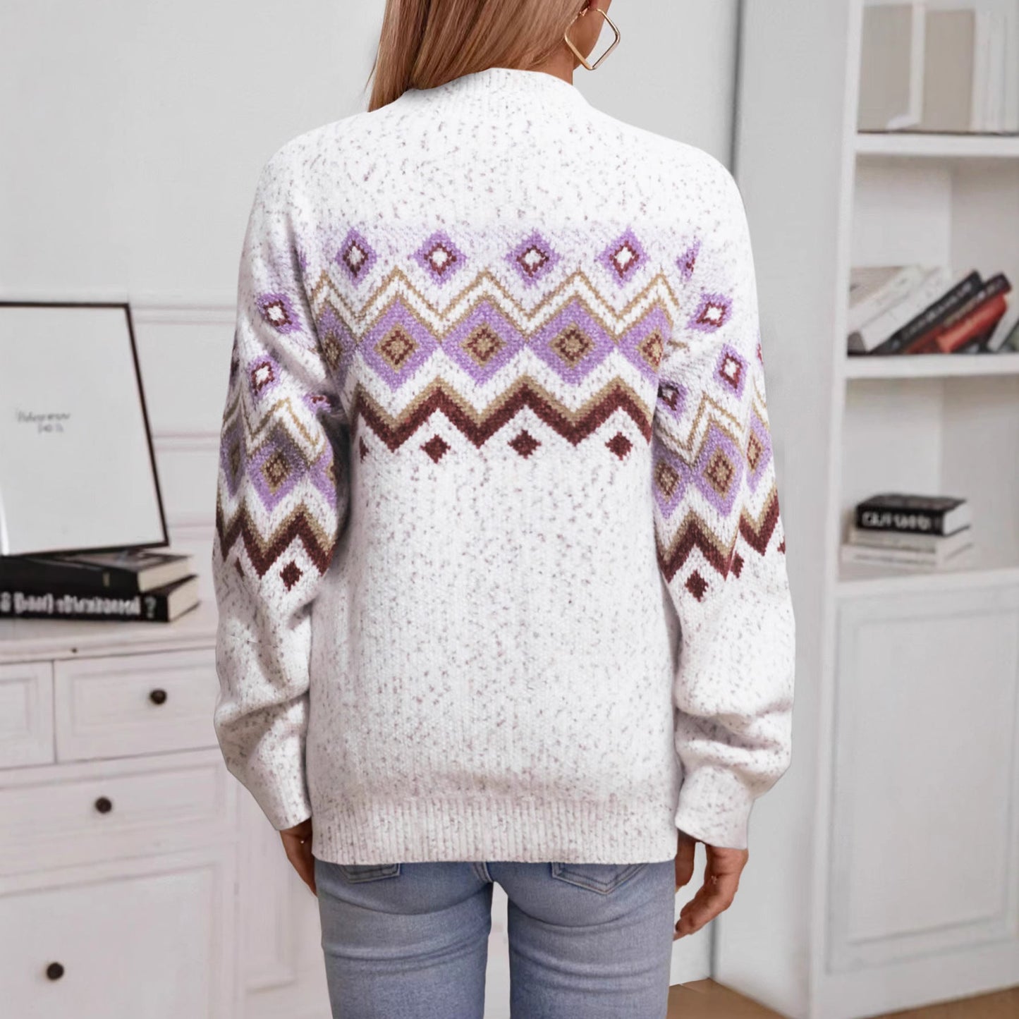 Women's knitted sweater with geometric pattern and relaxed fit NOVAE