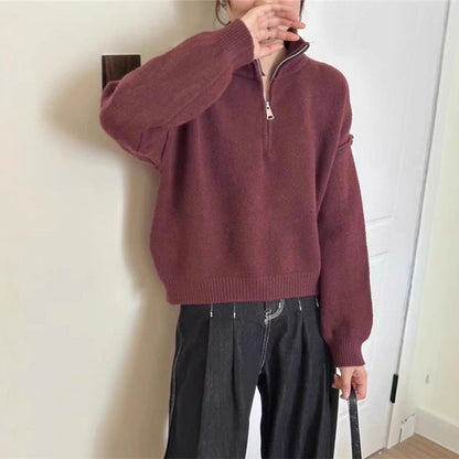 Women's casual pullover with short zipper and relaxed fit NOVAE