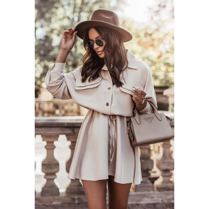 Women's shirt dress with elegant tie belt and practical pockets NOVAE