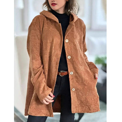 Women's cozy hooded jacket made of fine corduroy fabric NOVAE