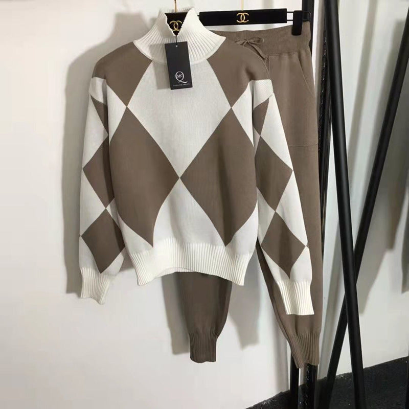 Women's stylish leisure knitwear set with high collar NOVAE