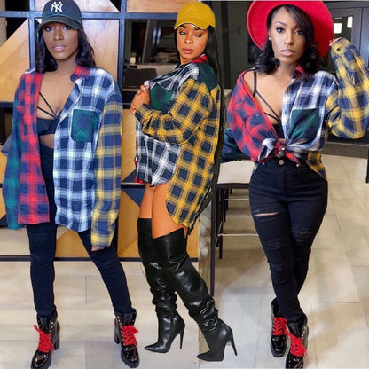 Women's oversized plaid blouse with a fashionable cut and casual look NOVAE