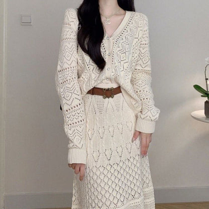 Women's knit dress with fine openwork pattern and elegant button details NOVAE