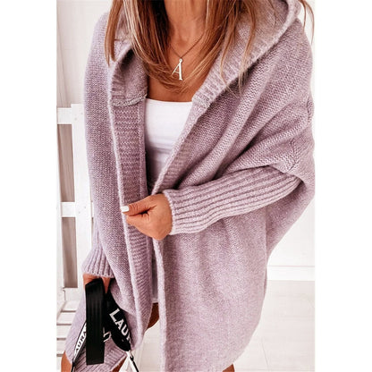 Women's Oversized Knit Cardigan with Hood and Textured Design NOVAE