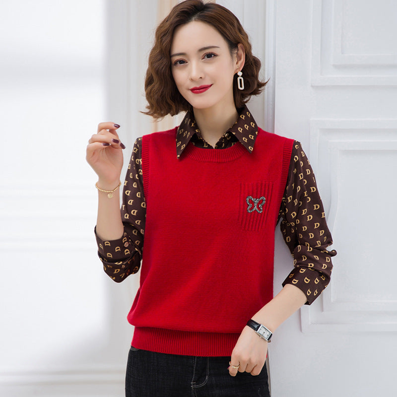 Women's fashionable knitted vest with decorative butterfly motif NOVAE