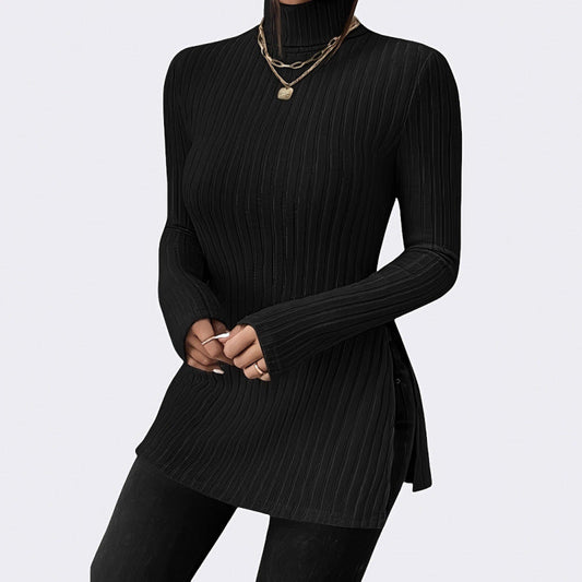 Women's fashionable roll-neck sweater with trendy ribbed texture NOVAE