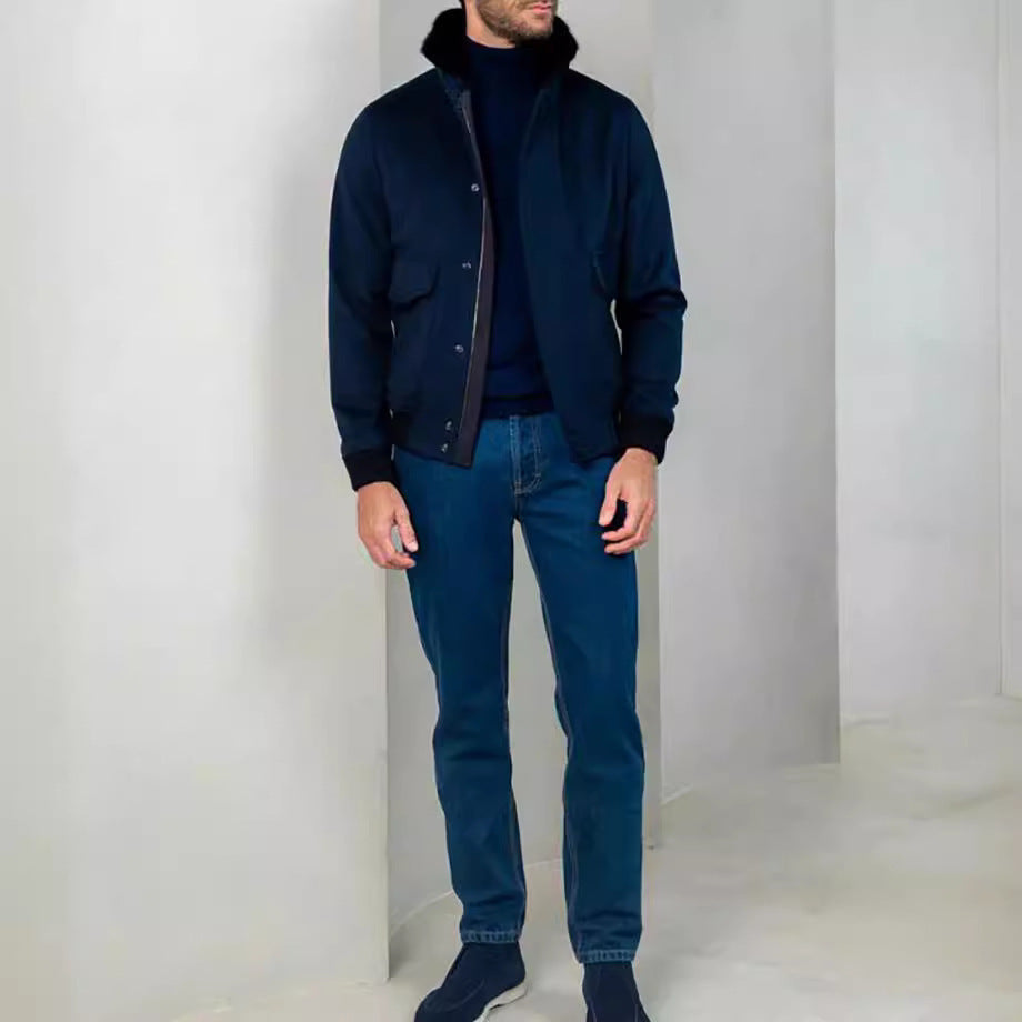 Men's stylish transitional jacket with soft collar and practical side pockets NOVAE