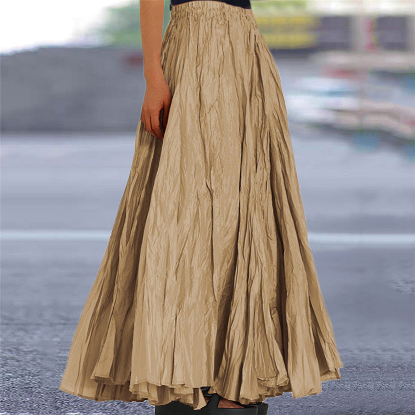 Women's long, flowing skirt with elastic waistband and modern texture NOVAE